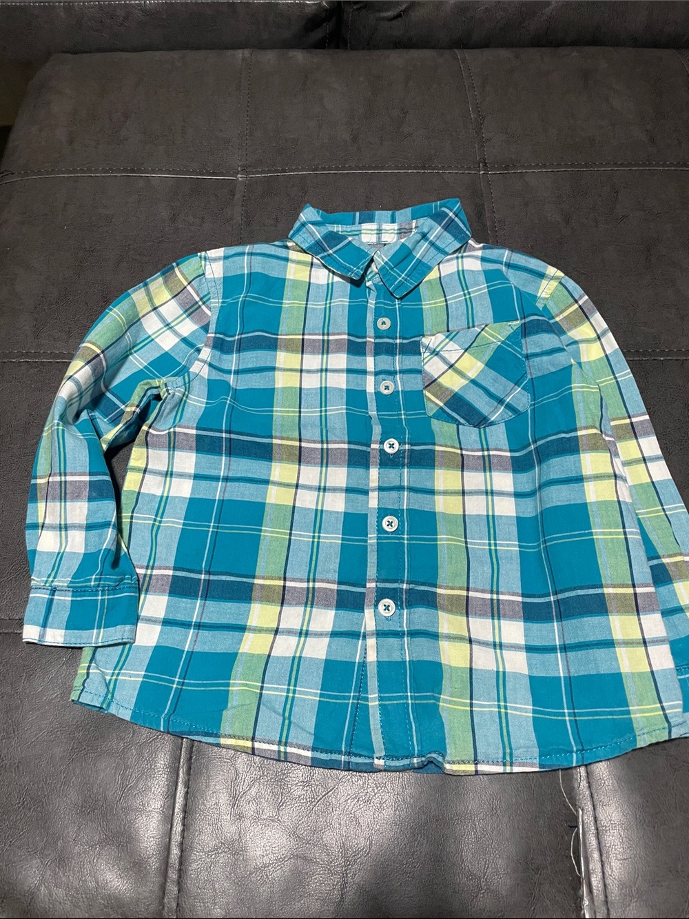 Cherokee Teal, Blue and Green Plaid Button-Down Shirt